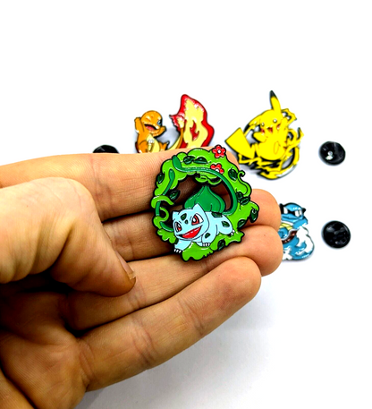 POKEMON STARTERS PIN SET (4pcs) Die-Cut Vibrant Gift Enamel Lapel Brooch Lot