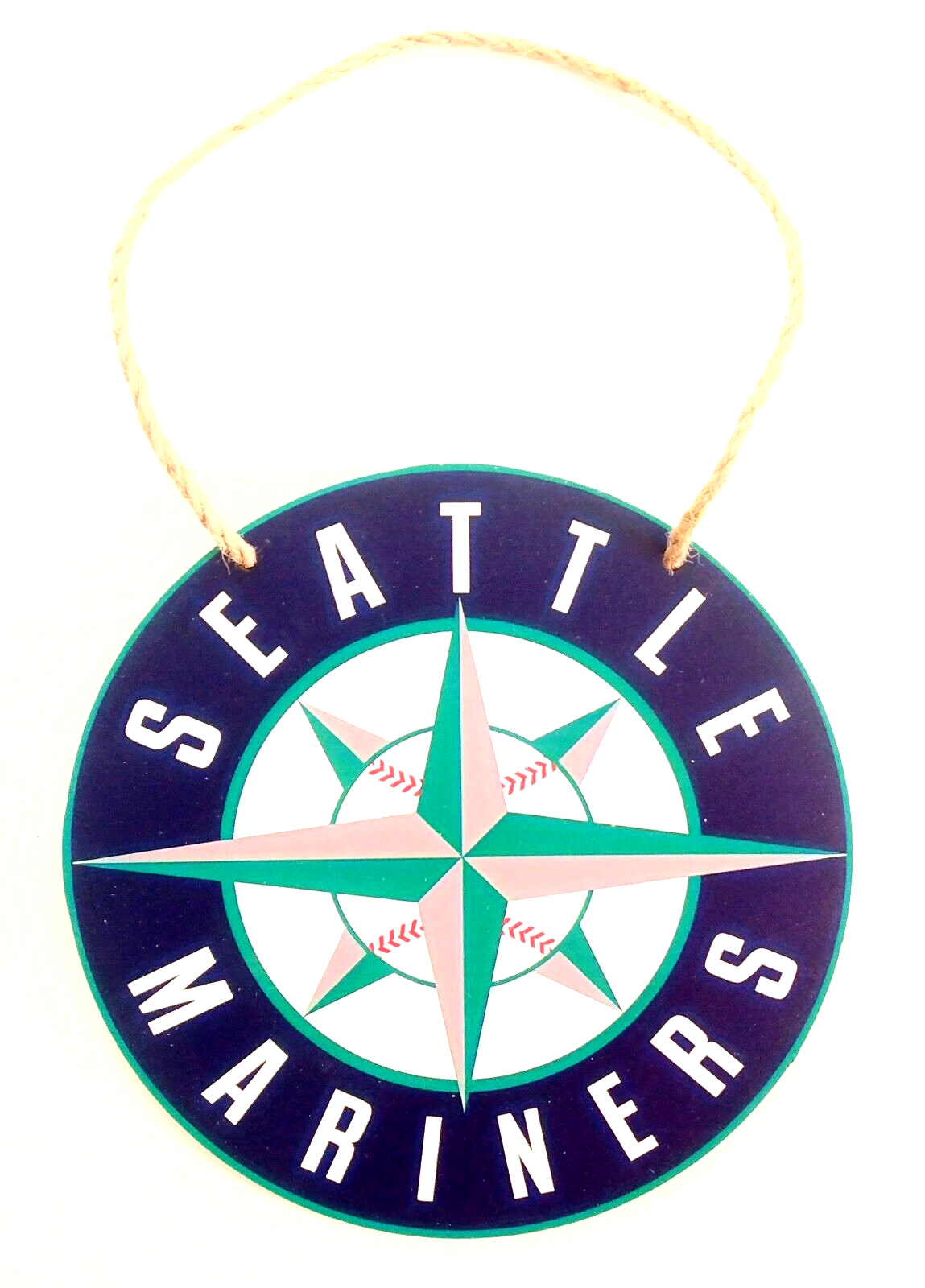 SEATTLE MARINERS WOODEN SIGN 8"x8" Circular Hanging Wall Team Logo Decal & Rope