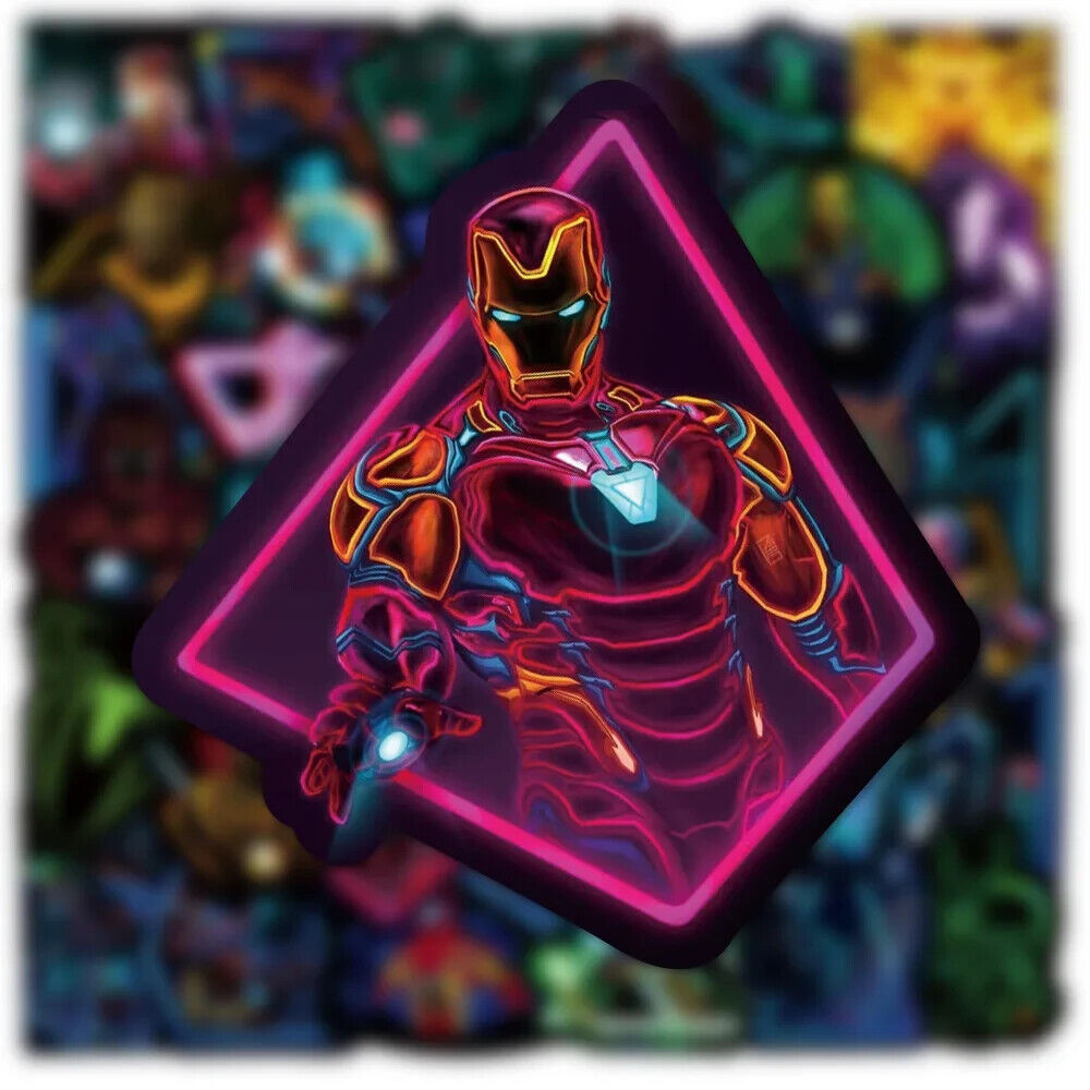 THE AVENGERS NEON LIGHT STICKERS (50pcs) Fifty Unique Die-Cut Marvel Decal