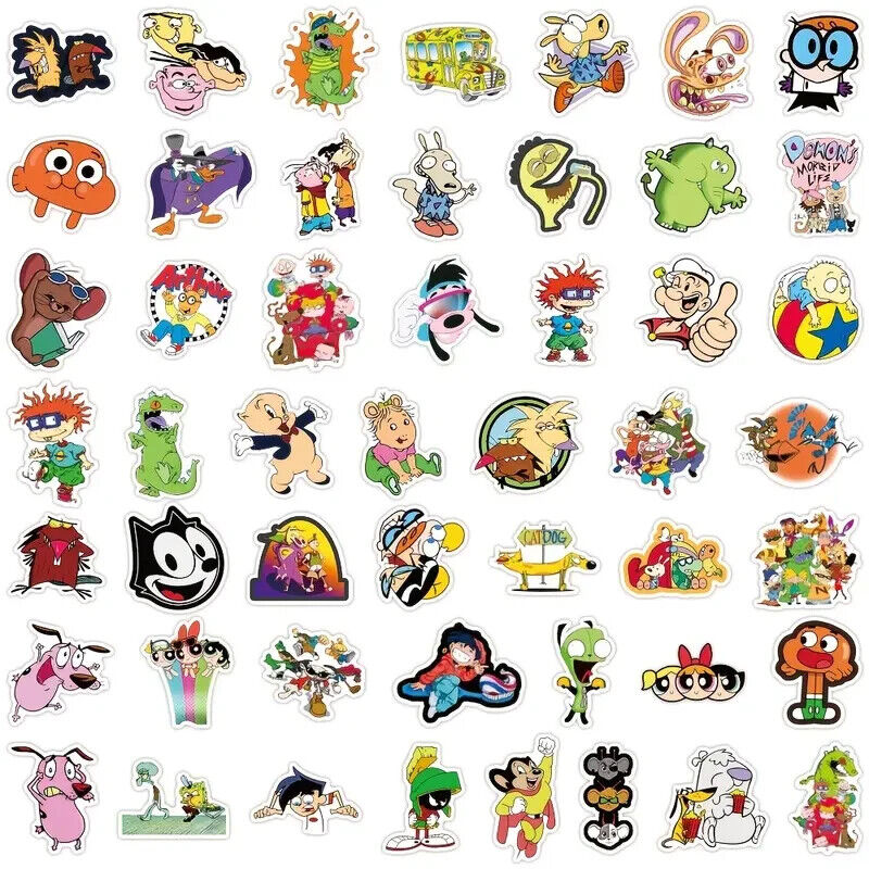 1990's CARTOON STICKERS (50pcs) 50 Fifty 90s 90's Nostalgia Die-Cut Retro Toon