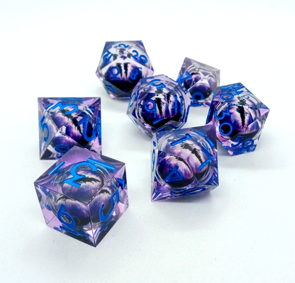 DRAGON EYE DICE (7pcs) PURPLE Dungeons & Dragons DND Poly Resin/Liquid Core