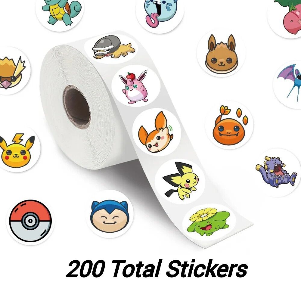 POKEMON STICKER ROLL (200pcs) Cute Illustrated Characters on Easy-Peel Decals