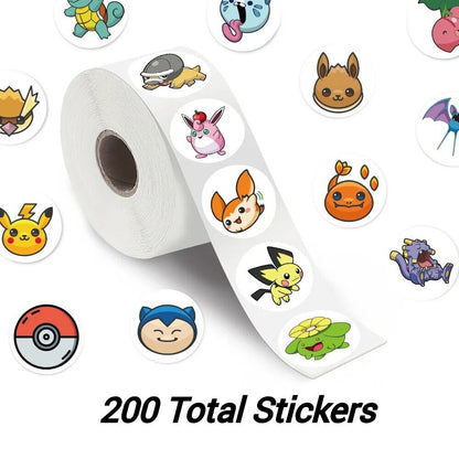 POKEMON STICKER ROLL (200pcs) Cute Illustrated Characters on Easy-Peel Decals