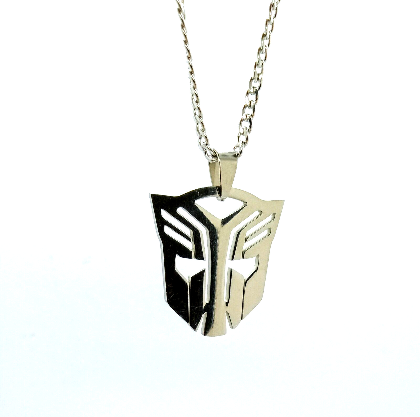 TRANSFORMERS NECKLACE Silver Stainless Steel Autobot Pendant & 23" Chain