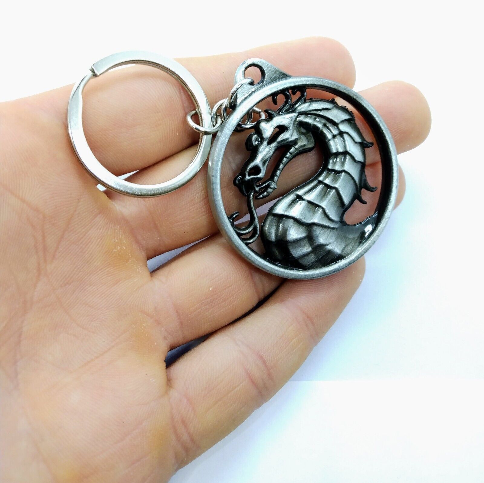 MORTAL KOMBAT KEYCHAIN Silver Dragon Game Logo Pendant Key Chain/Keyring