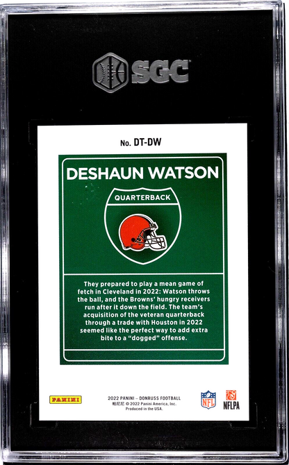 DESHAUN WATSON 2022 Panini Donruss #DT-DW DOWNTOWN Cleveland Browns SGC 10 Gem