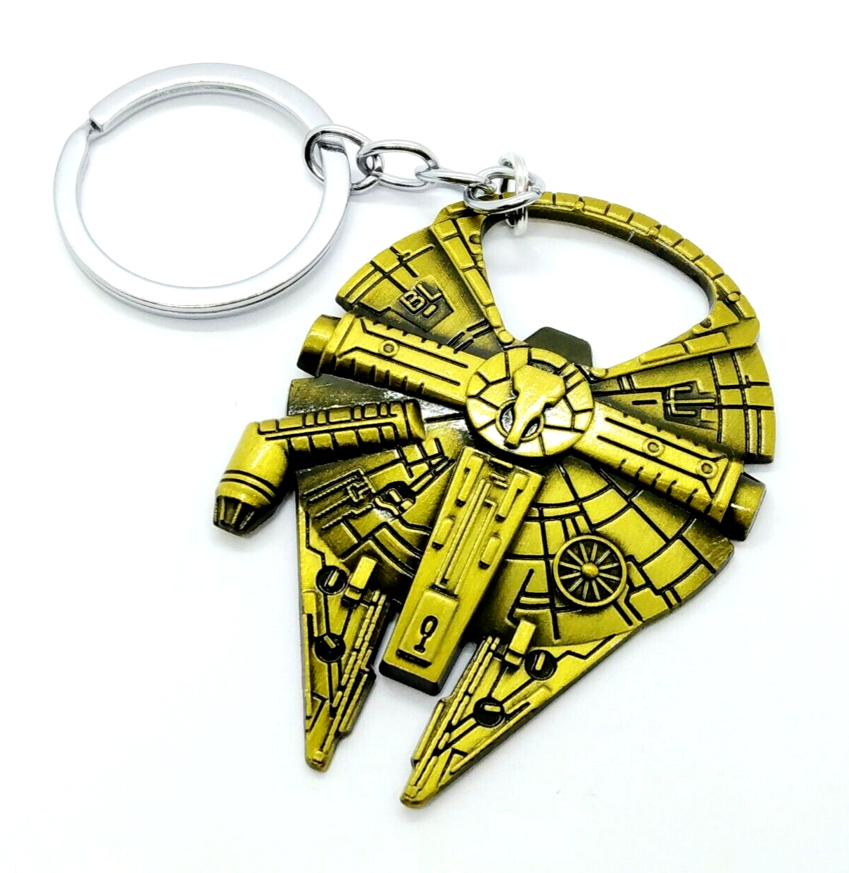 MILLENNIUM FALCON KEYCHAIN (Bottle Opener) Gold Star Wars Ship Key Chain/Keyring