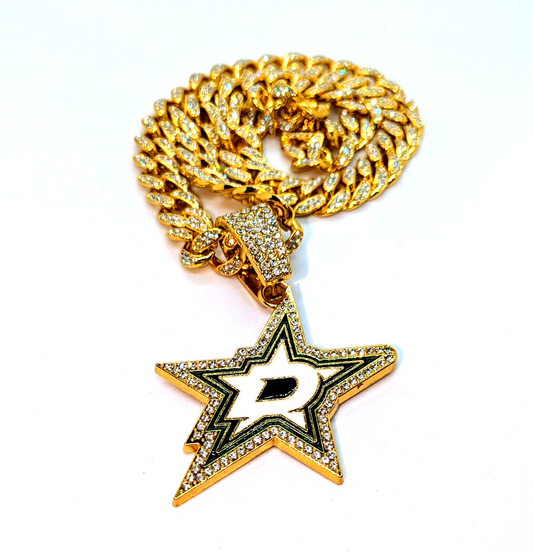 DALLAS STARS GEM NECKLACE Gold Bling NHL Hockey Hip Hop Pendant & 20" Chain