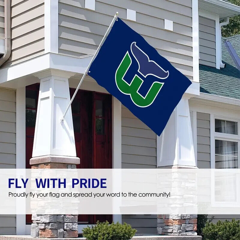 HARTFORD WHALERS FLAG 5'X3' Old School NHL Hockey (Carolina Hurricanes)