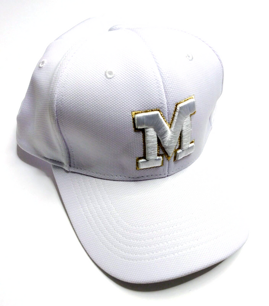 MICHIGAN WOLVERINES HAT White w/ Golden Embroidered "M" Cap (Adult/Adj. Size)