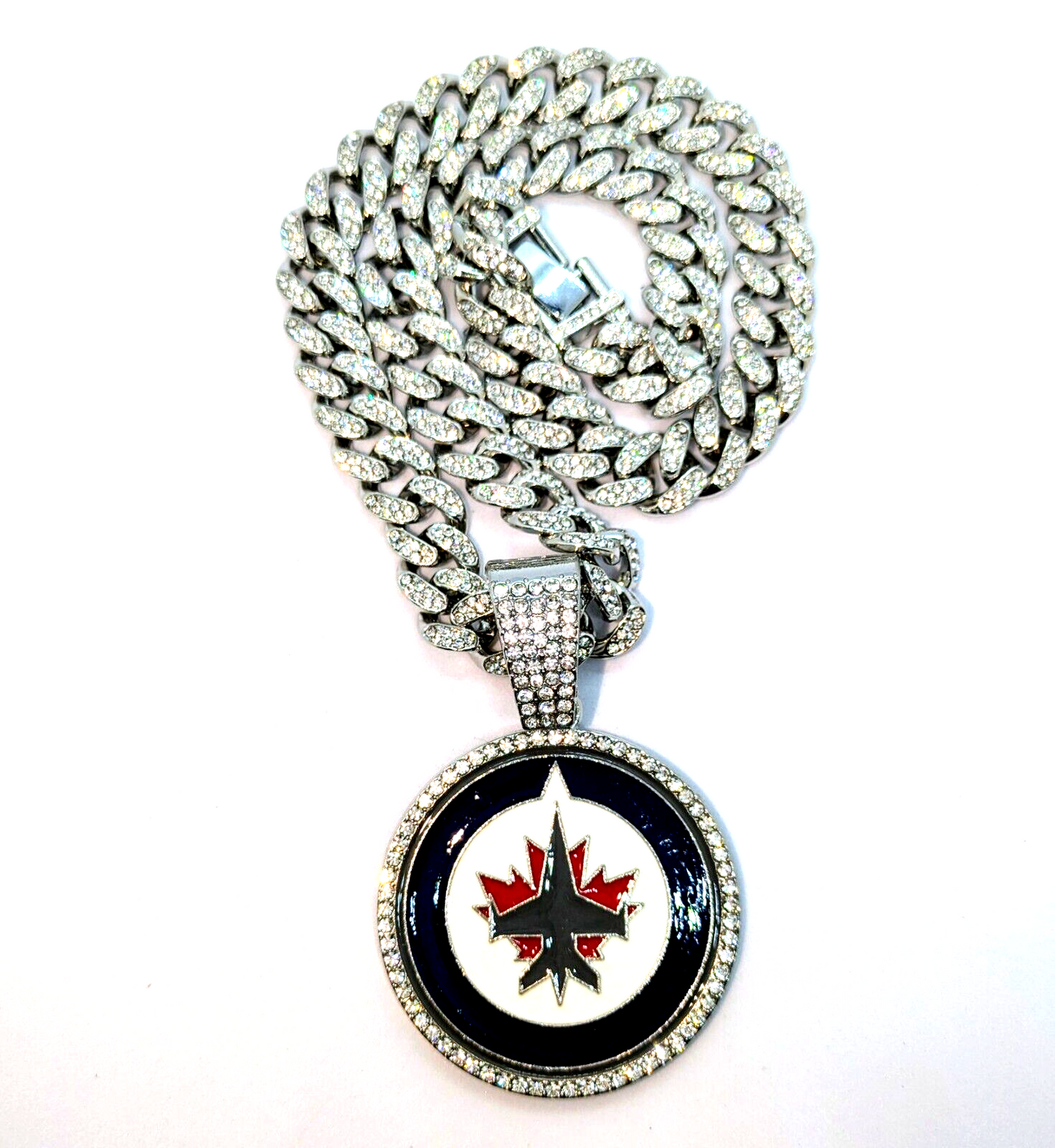 WINNIPEG JETS GEM NECKLACE Silver Bling NHL Hockey Hip Hop Pendant & 20" Chain