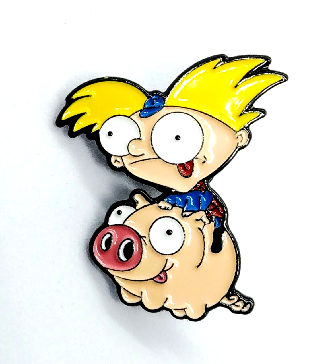 HEY ARNOLD RIDING PIG PIN Funny Big-Eyed Enamel Brooch 90s 1990s Cartoon Toon