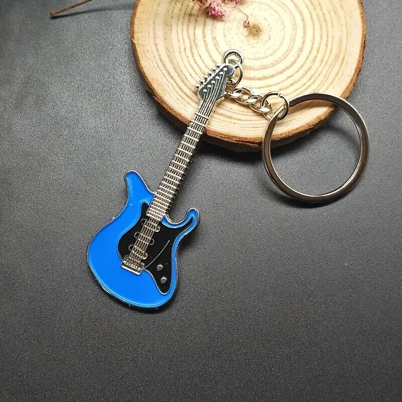 BLUE ELECTRIC GUITAR KEYCHAIN Music Rock & Roll Key Chain/Keyring