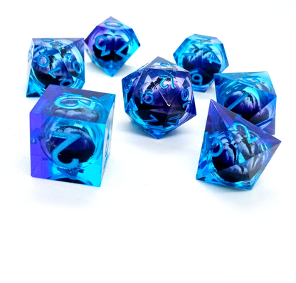 DRAGON EYE DICE (7pcs) PURPLE/BLUE Dungeons & Dragons DND Poly Resin/Liquid Core