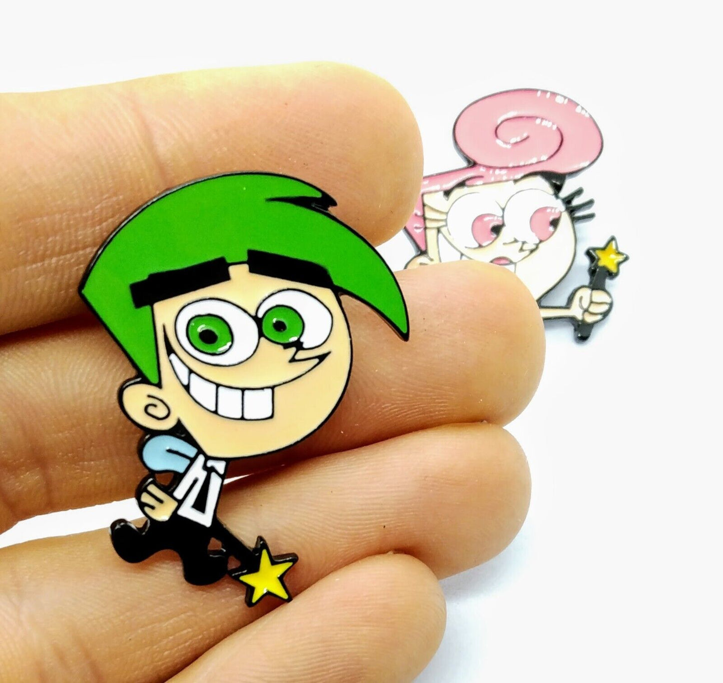 COSMO & WANDA PIN SET (2pcs) Retro 90s Toon Fairly OddParents Enamel Brooch Lot