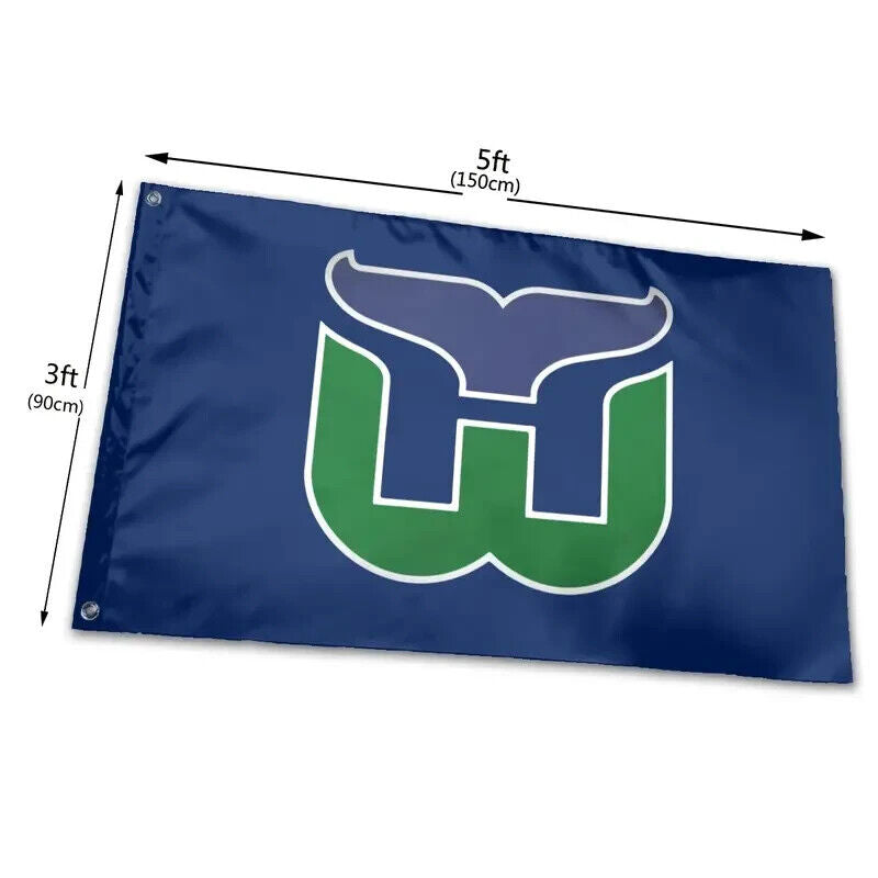 HARTFORD WHALERS FLAG 5'X3' Old School NHL Hockey (Carolina Hurricanes)