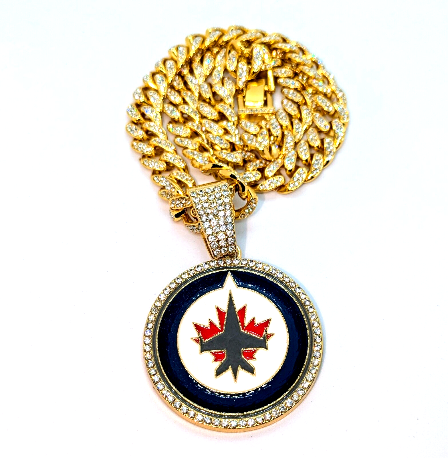 WINNIPEG JETS GEM NECKLACE Gold Bling NHL Hockey Hip Hop Pendant & 20" Chain