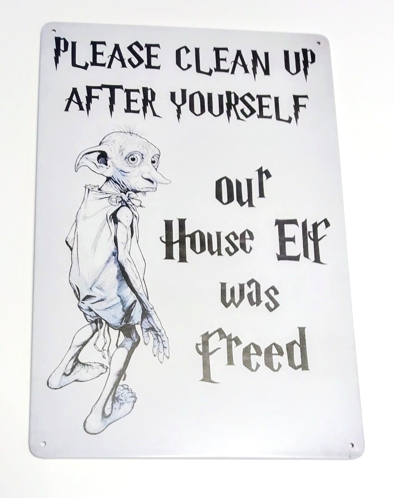 HARRY POTTER METAL SIGN 12"x8" Dobby "Please Clean Up After Yourself" Wall Decal