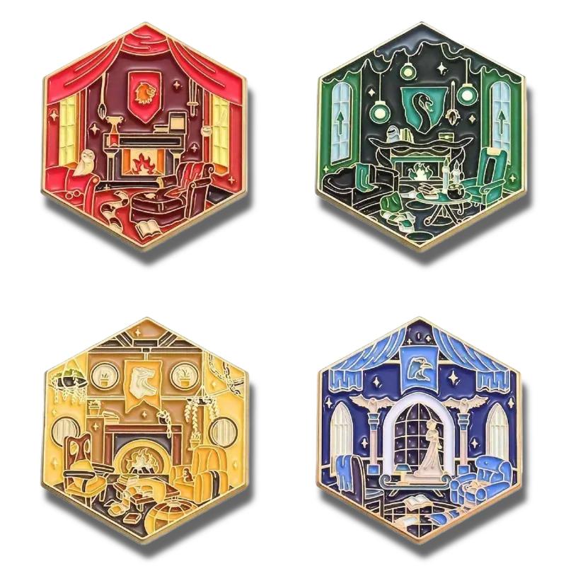 HARRY POTTER PIN SET (4pcs) All Hogwarts House Common Rooms Enamel Brooch Lot