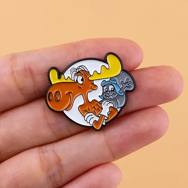 ROCKY AND BULLWINKLE PIN Classic Cartoon Toon Gift Enamel Lapel Brooch