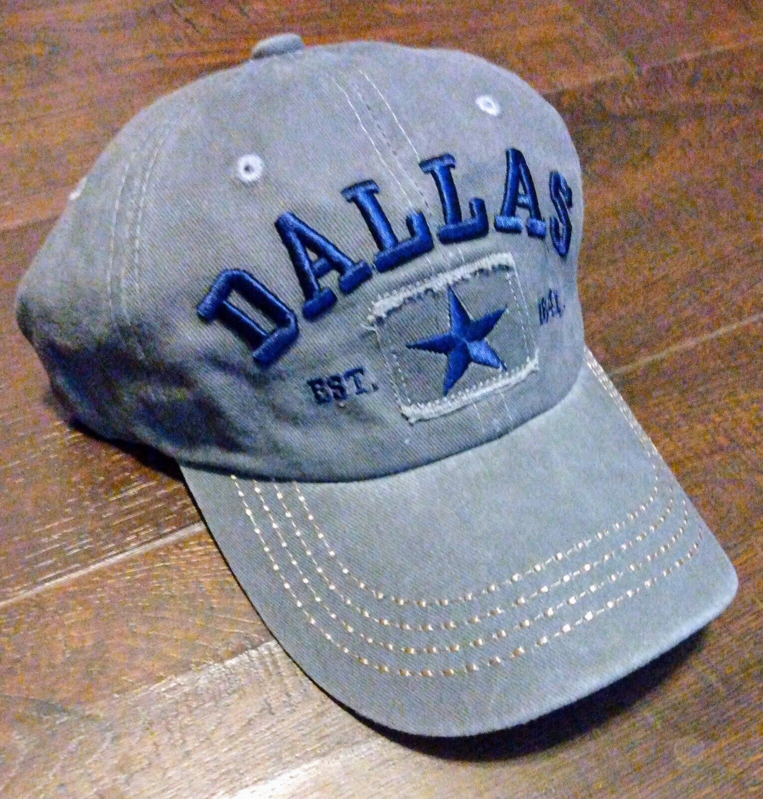 DALLAS COWBOYS HAT Distressed Gray w/ Embroidered Letters Cap (Adult/Adj. Size)