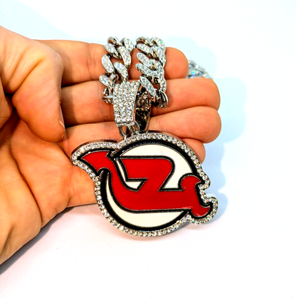 NEW JERSEY DEVILS GEM NECKLACE Silver Bling NHL Hip Hop Pendant & 20" Chain