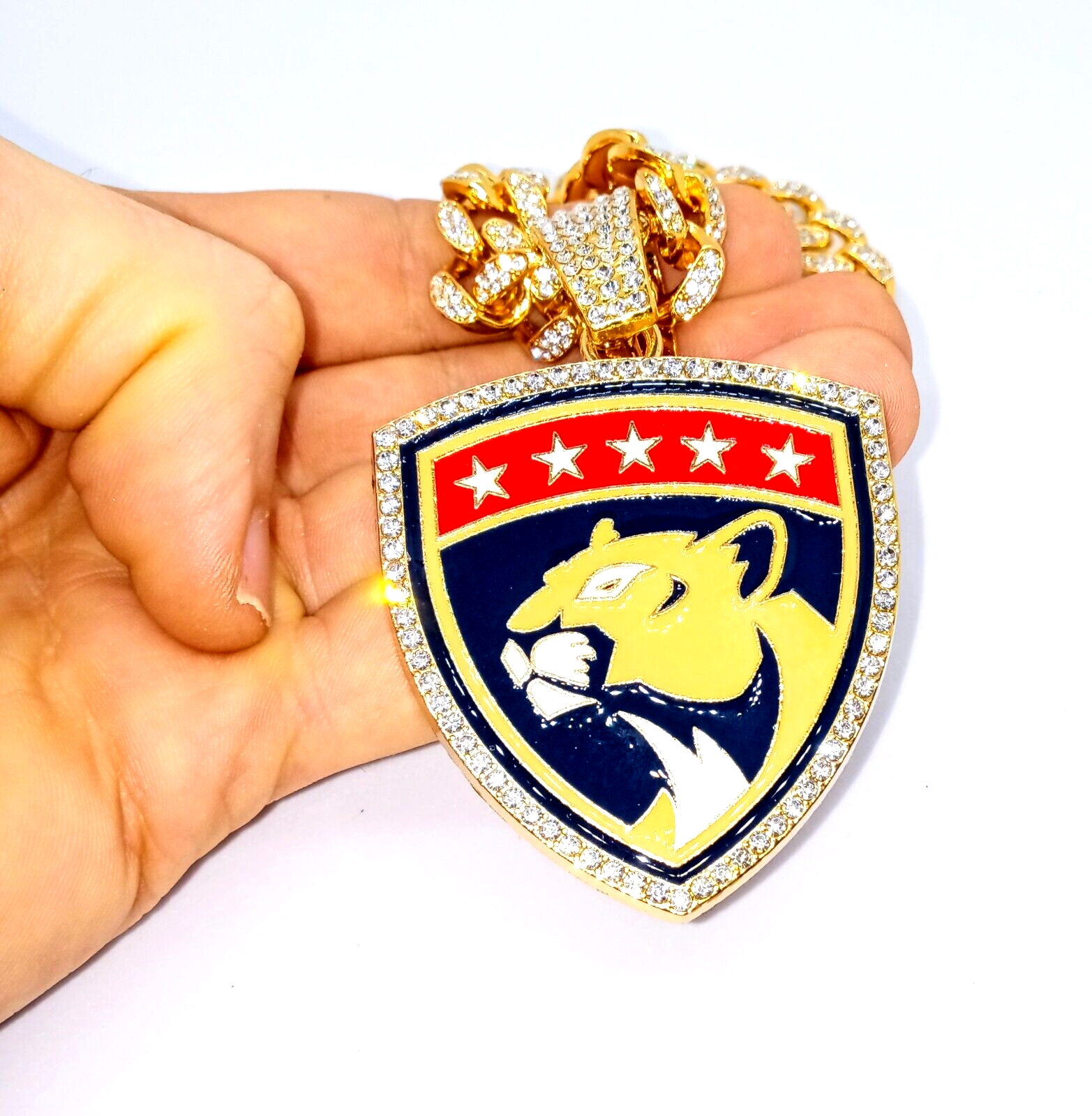 FLORIDA PANTHERS GEM NECKLACE Gold Hip Hop NHL Hockey Bling Pendant & 28" Chain