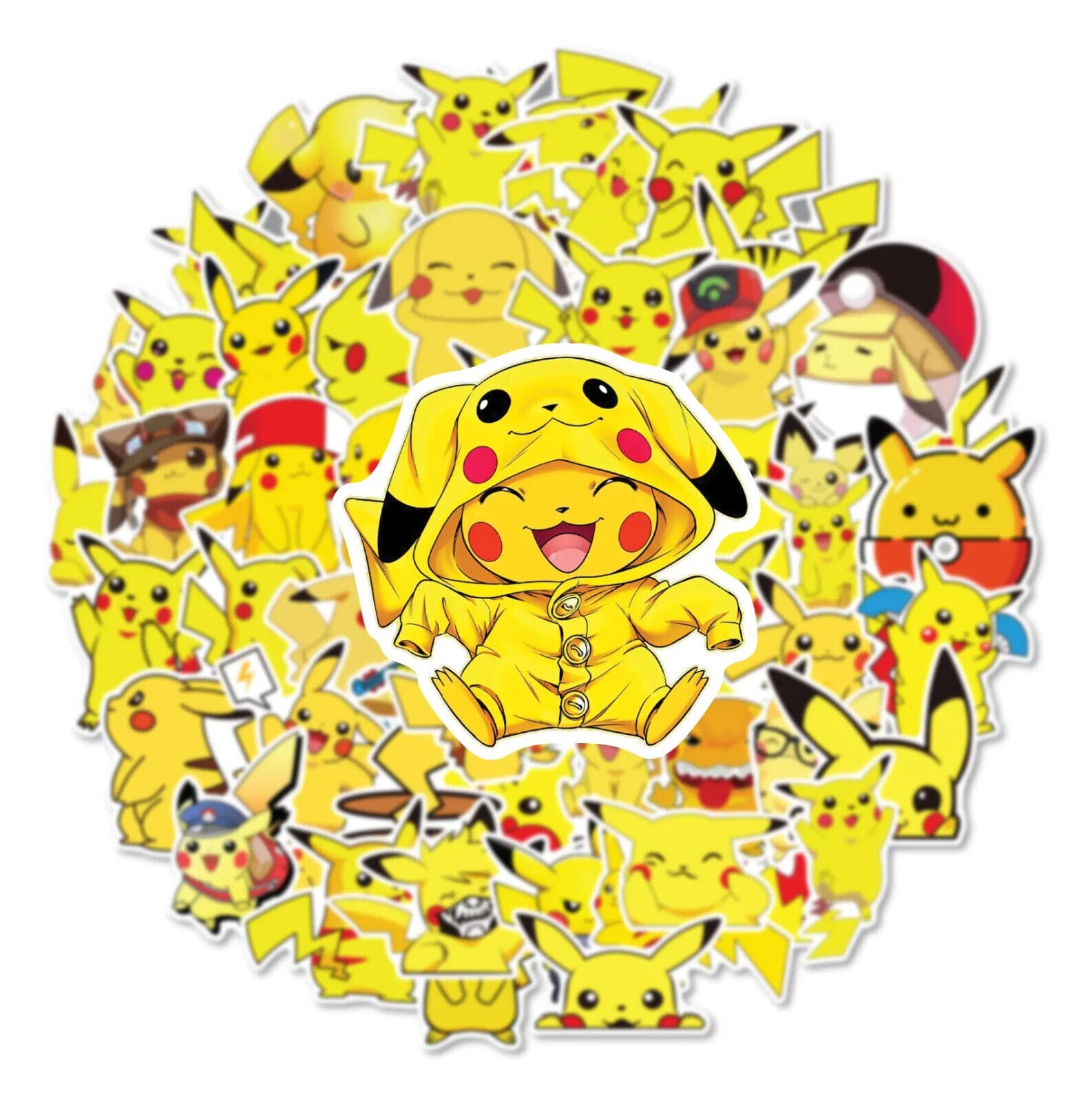 PIKACHU STICKERS (100pcs) Pokemon One-Hundred Various Cute Anime Decal (~2")