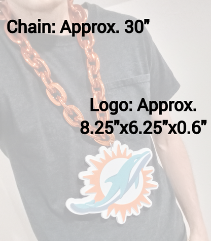 MIAMI DOLPHINS FOAM NECKLACE Orange Chain Large/Big/Jumbo Light-Weight Durable