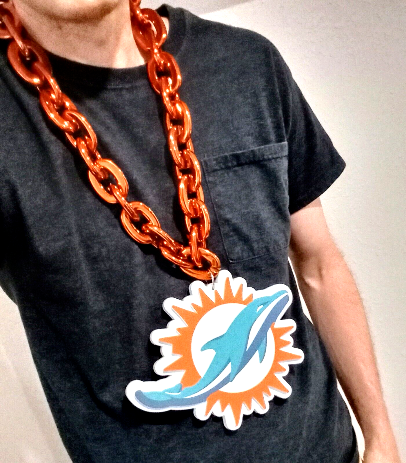 MIAMI DOLPHINS FOAM NECKLACE Orange Chain Large/Big/Jumbo Light-Weight Durable