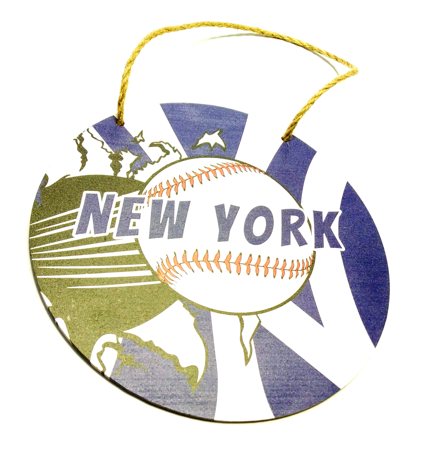 NEW YORK YANKEES WOODEN SIGN 7.75" Circular Hanging Wall NYY Logo Decal & Rope