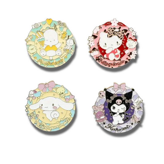 HELLO KITTY WREATH CREST PIN SET (4pcs) Cute Gift Enamel Lapel Brooch Lot