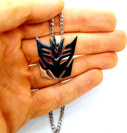 TRANSFORMERS NECKLACE Silver Stainless Steel Decepticon Pendant & 23" Chain