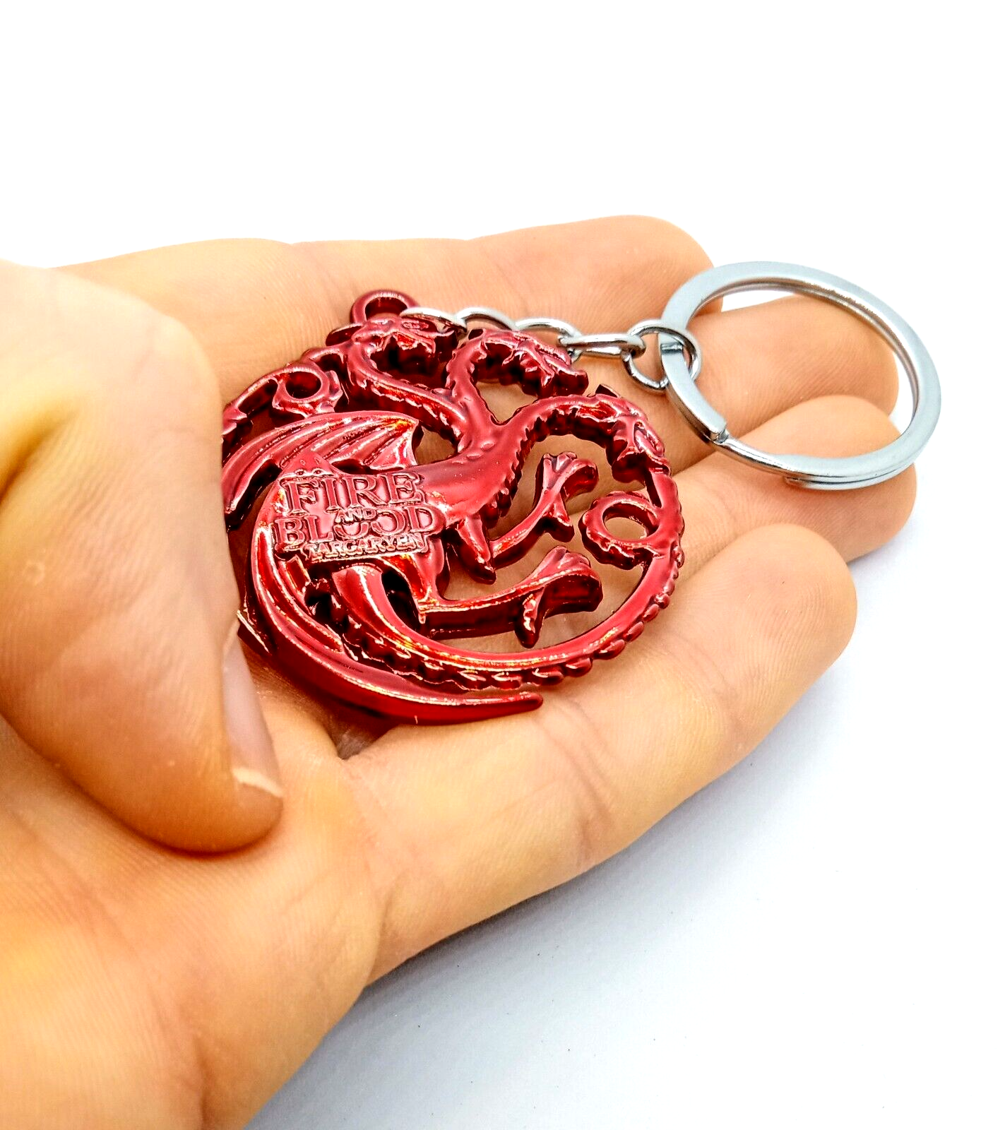 GAME OF THRONES KEYCHAIN Blood-Red House Targaryen Sigil Fire & Blood Dragons