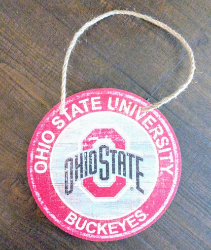 OHIO STATE BUCKEYES WOODEN SIGN 7.75" Hanging OSU Logo Dorm Wall Decal & Rope