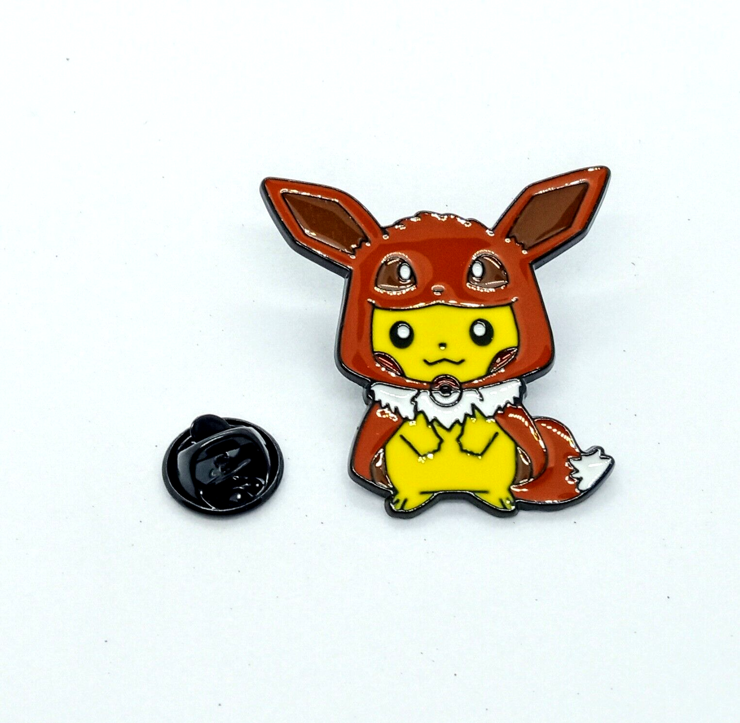 PIKACHU WEARING EEVEE PONCHO PIN Cute Pokemon Anime Mascot Enamel Lapel Brooch