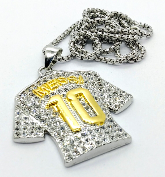 LIONEL MESSI GEM NECKLACE #10 Soccer/Football Silver Gold Jersey Pendant Jewelry