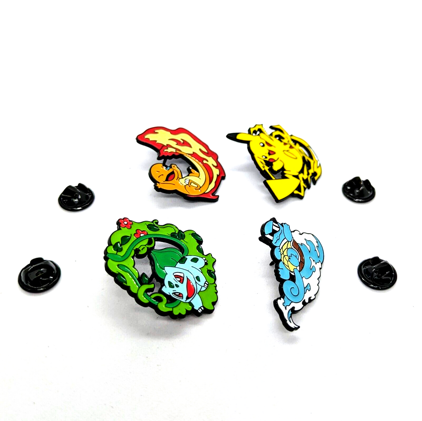 POKEMON STARTERS PIN SET (4pcs) Die-Cut Vibrant Gift Enamel Lapel Brooch Lot