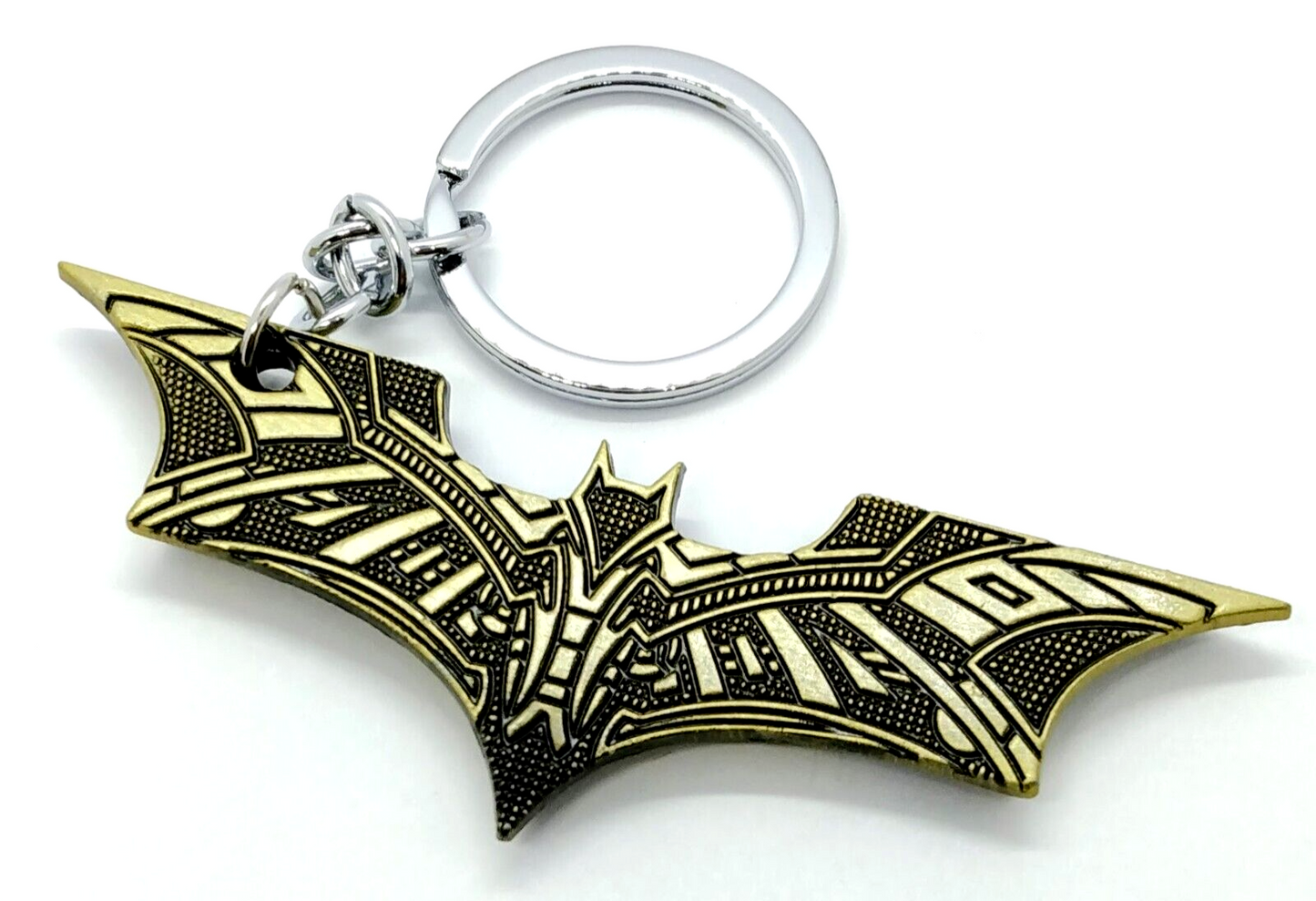 BATMAN KEYCHAIN Gold Thick Bat Logo Intricate Design Key Chain/Keyring