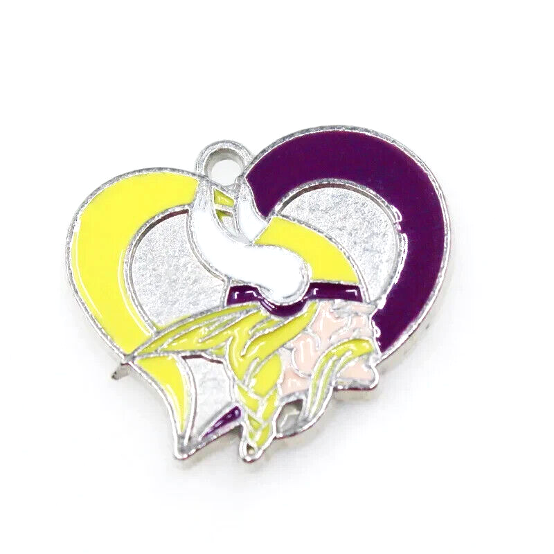 MINNESOTA VIKINGS HEART CHARM (x1) Big Discounts for Multiple Charms NFL Pendant