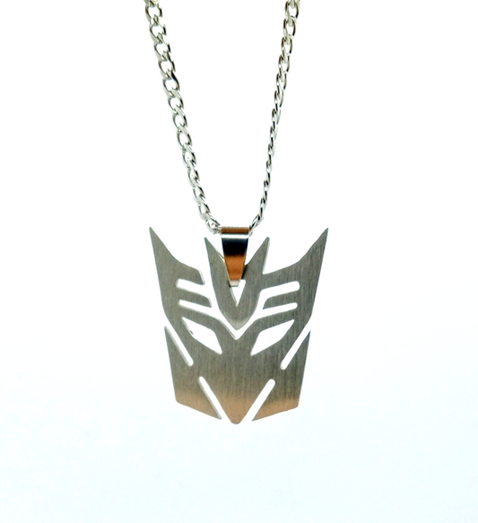 TRANSFORMERS NECKLACE Silver Stainless Steel Decepticon Pendant & 23" Chain