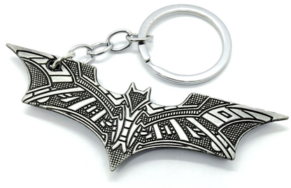 BATMAN KEYCHAIN Silver Thick Bat Logo Intricate Design Key Chain/Keyring