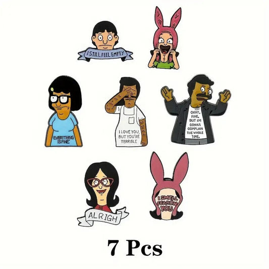 BOB'S BURGERS PIN SET (7pcs) Funny Gift Adult Cartoon Toon FOX Enamel Brooch Lot