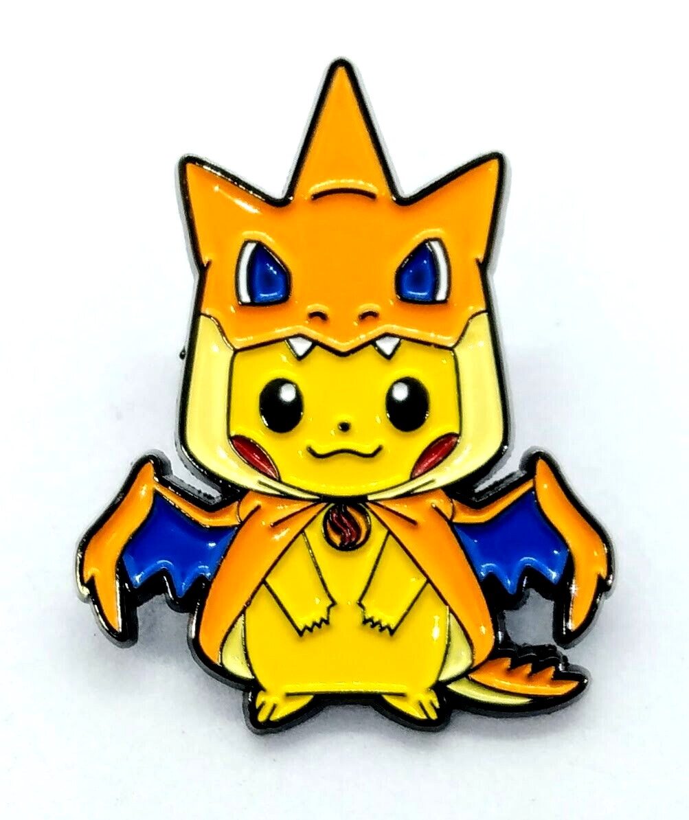 PIKACHU WEARING CHARIZARD PONCHO PIN Cute Pokemon Mascot Enamel Brooch Anime