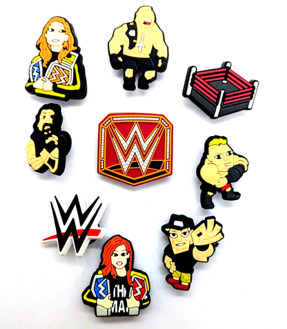 WWE SHOE CHARMS (9pcs) World Wrestling Entertainment Cool Gift Set Lot