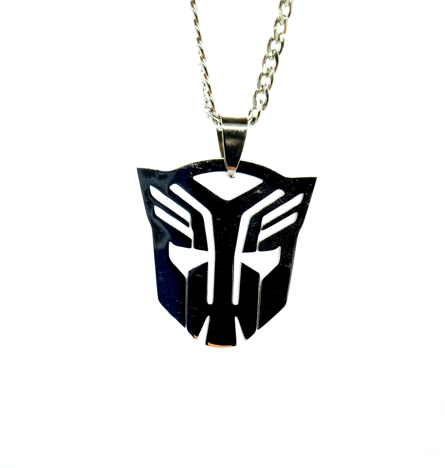 TRANSFORMERS NECKLACE Silver Stainless Steel Autobot Pendant & 23" Chain