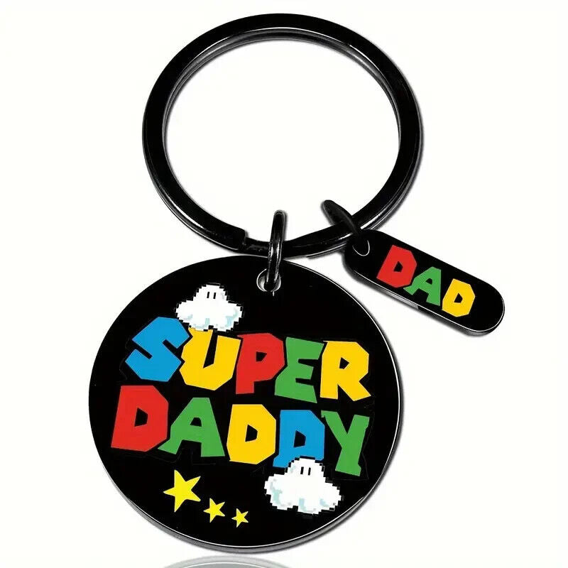 SUPER DADDY KEYCHAIN Super Mario Bros. Themed Father's Day Birthday Gift Keyring