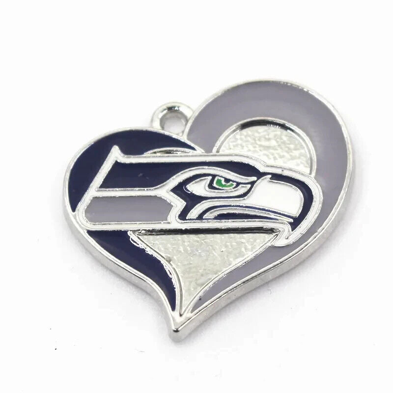 SEATTLE SEAHAWKS HEART CHARM (x1) Big Discounts for Multiple Charms NFL Pendant