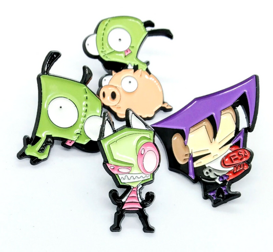 INVADER ZIM PIN SET (4pcs) Gir Gaz Cartoon Toon 90s Gift Enamel Lapel Brooch Lot