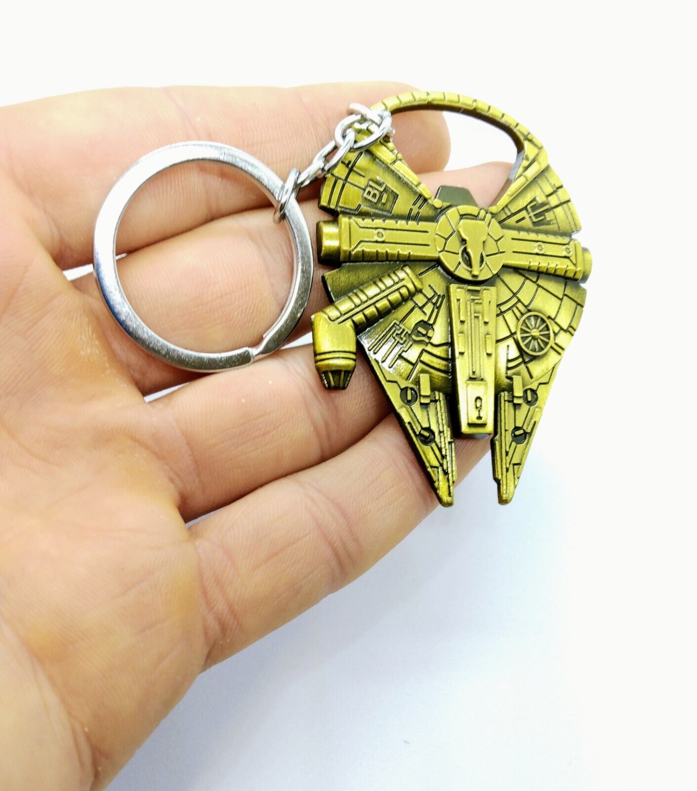 MILLENNIUM FALCON KEYCHAIN (Bottle Opener) Gold Star Wars Ship Key Chain/Keyring